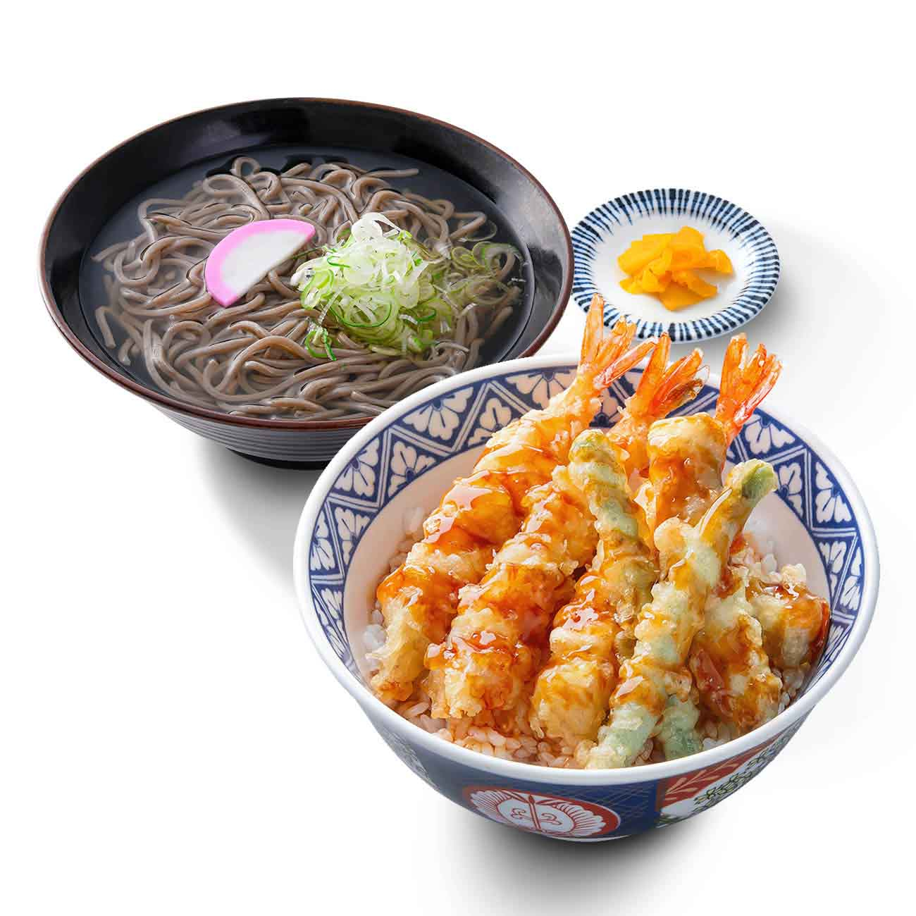 トリプル海老天丼＆かけそばセット