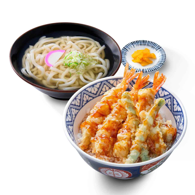 トリプル海老天丼＆かけうどんセット