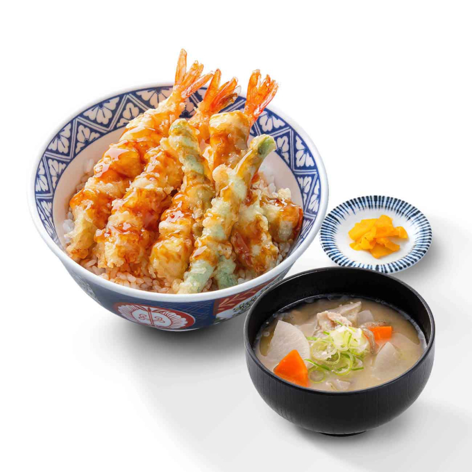 トリプル海老天丼＆豚汁セット