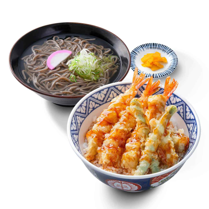 トリプル海老天丼＆かけそばセット